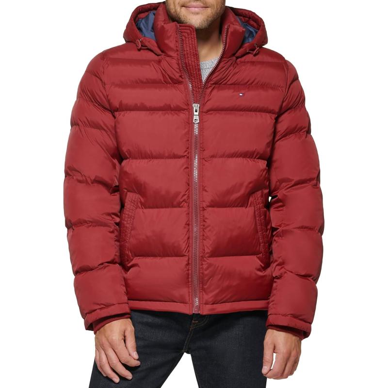 imageTommy Hilfiger Mens Down Alternative Hooded Puffer Jacket Standard and Big ampamp TallNew Matte Red