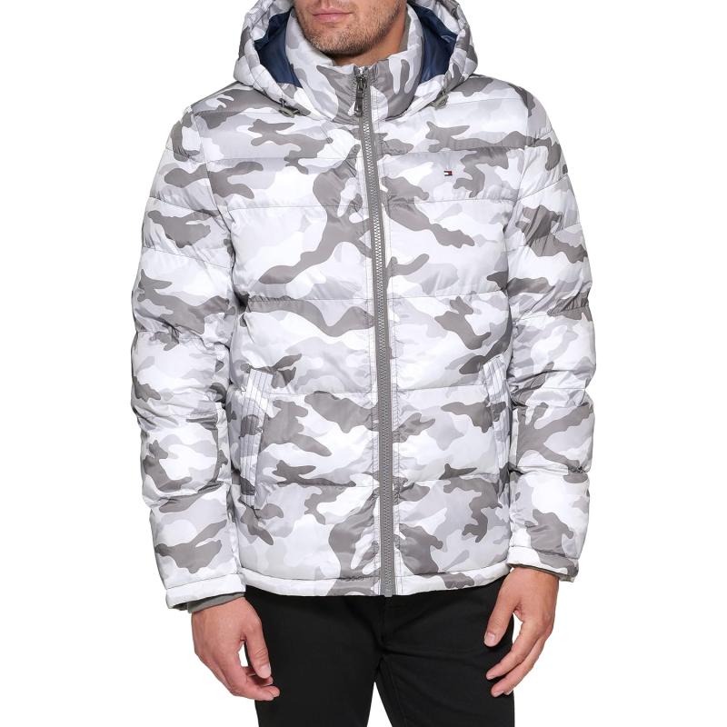 imageTommy Hilfiger Mens Down Alternative Hooded Puffer Jacket Standard and Big ampamp TallWhite Camouflage