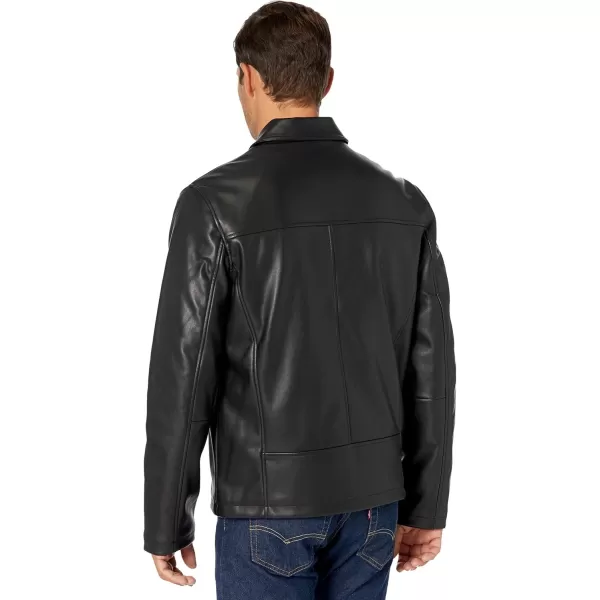 imageCole Haan Mens Vegan Leather Shirt Collar JacketBlack
