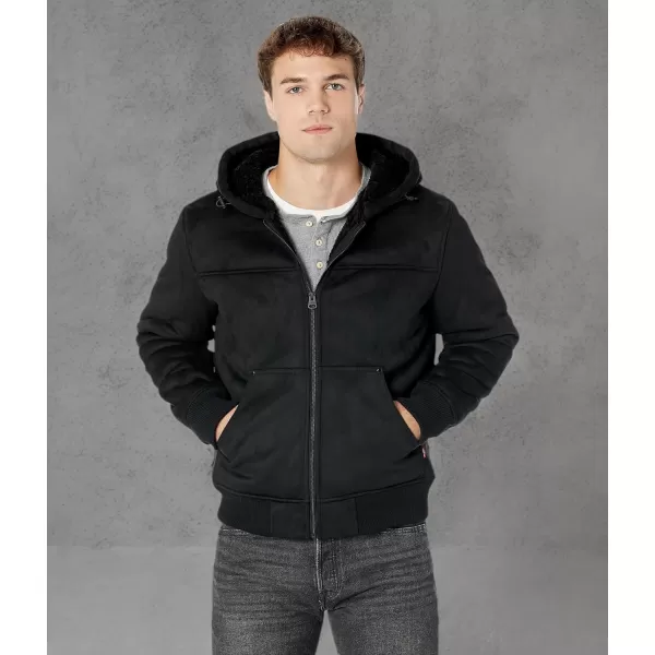 imageLevis Mens Faux Shearling Hoody Bomber JacketBlack Faux Shearling