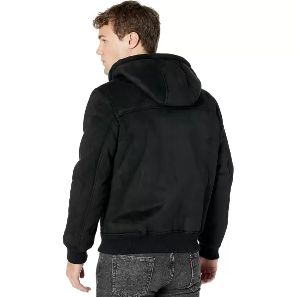 imageLevis Mens Faux Shearling Hoody Bomber JacketBlack Faux Shearling