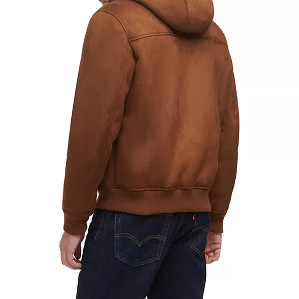 imageLevis Mens Faux Shearling Hoody Bomber JacketBrown Faux Shearling