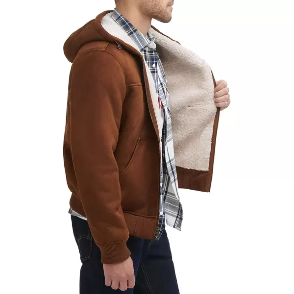 imageLevis Mens Faux Shearling Hoody Bomber JacketBrown Faux Shearling