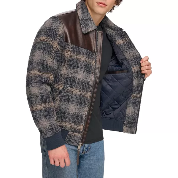 imageLevis Mens Mixed Media Western Plaid Bomber JacketSky Captain Ombre