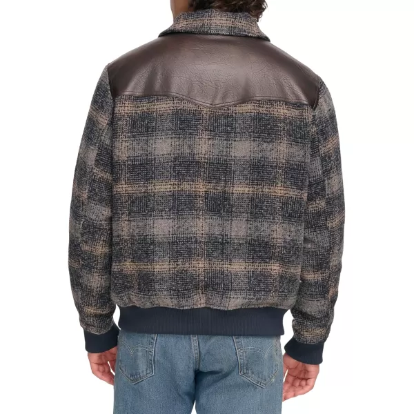 imageLevis Mens Mixed Media Western Plaid Bomber JacketSky Captain Ombre