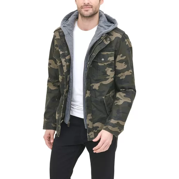 imageLevis Mens Washed Cotton Hooded Military JacketCamoQuilted Lining