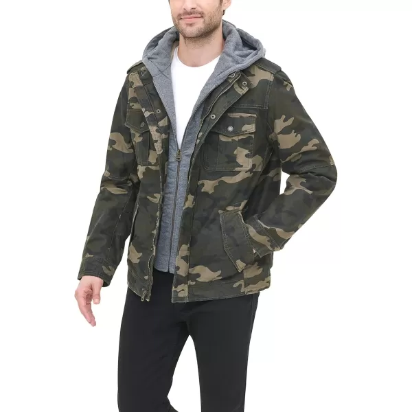 imageLevis Mens Washed Cotton Hooded Military JacketCamoQuilted Lining