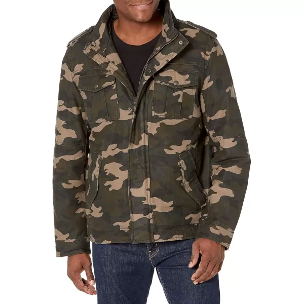 imageLevis Mens Washed Cotton Hooded Military JacketCamoQuilted Lining