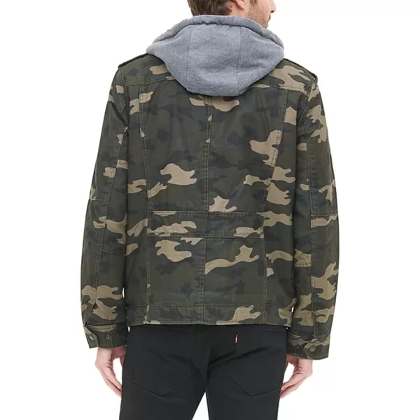 imageLevis Mens Washed Cotton Hooded Military JacketCamoSherpa Lined