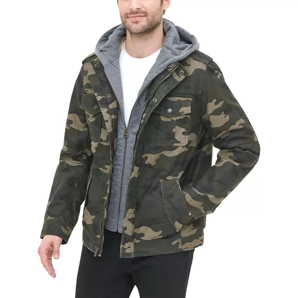 imageLevis Mens Washed Cotton Hooded Military JacketCamoSherpa Lined