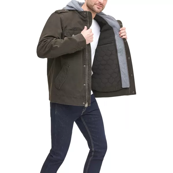imageLevis Mens Washed Cotton Hooded Military JacketDark BrownQuilted Lining