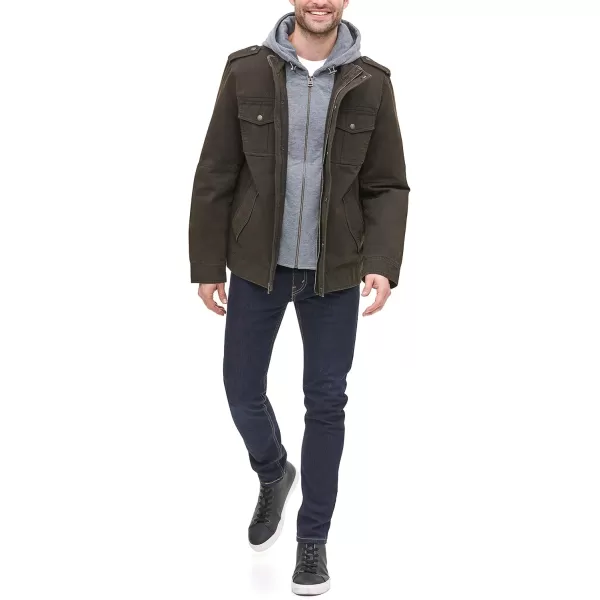 imageLevis Mens Washed Cotton Hooded Military JacketDark BrownQuilted Lining