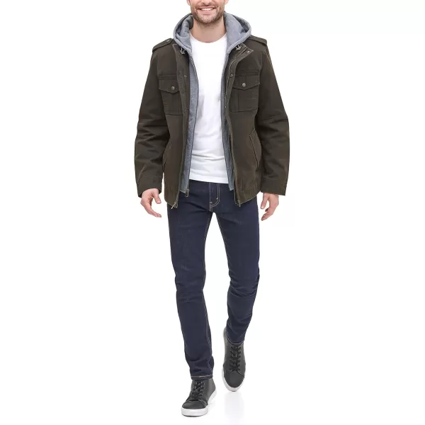 imageLevis Mens Washed Cotton Hooded Military JacketDark BrownQuilted Lining