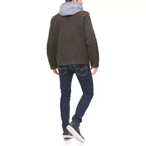 imageLevis Mens Washed Cotton Hooded Military JacketDark BrownQuilted Lining