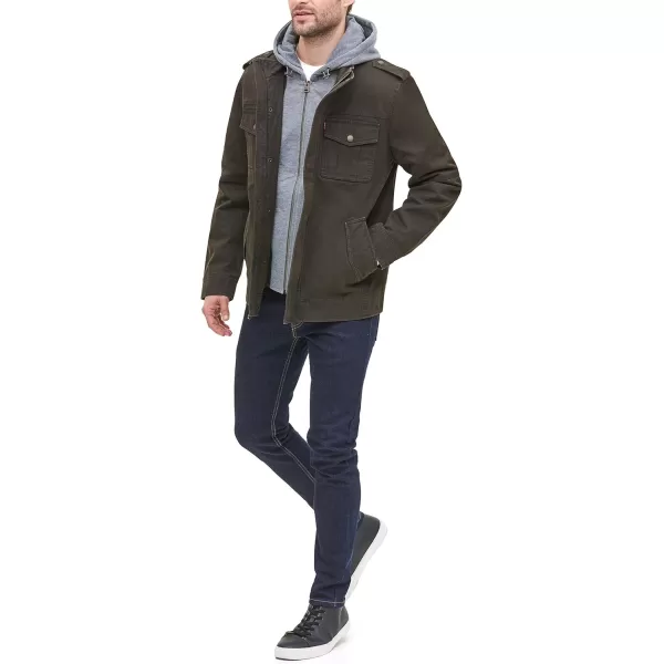 imageLevis Mens Washed Cotton Hooded Military JacketDark BrownQuilted Lining