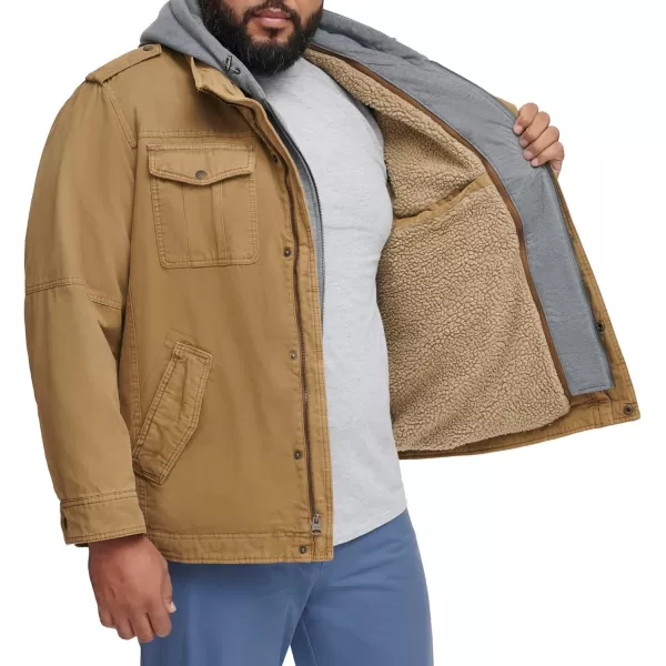 imageLevis Mens Washed Cotton Hooded Military JacketKhakiSherpa Lined