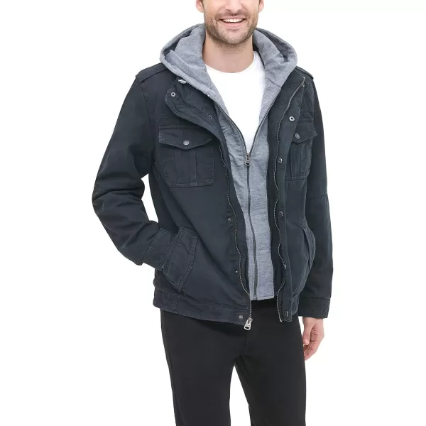 imageLevis Mens Washed Cotton Hooded Military JacketNavyQuilted Lining