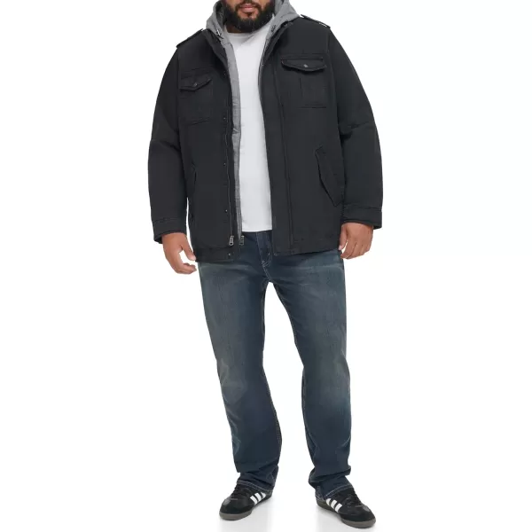 imageLevis Mens Washed Cotton Hooded Military JacketNavySherpa Lined
