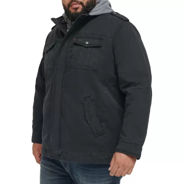 imageLevis Mens Washed Cotton Hooded Military JacketNavySherpa Lined