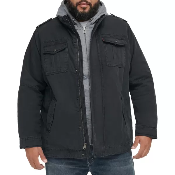 imageLevis Mens Washed Cotton Hooded Military JacketNavySherpa Lined