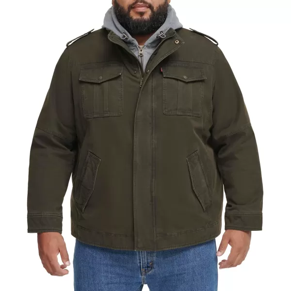 imageLevis Mens Washed Cotton Hooded Military JacketOliveSherpa Lined