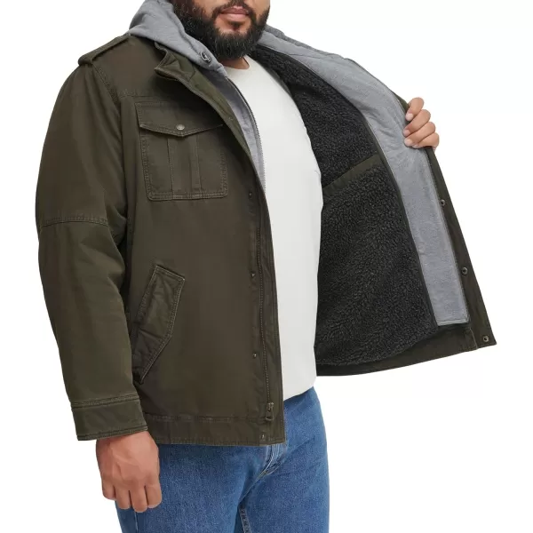 imageLevis Mens Washed Cotton Hooded Military JacketOliveSherpa Lined