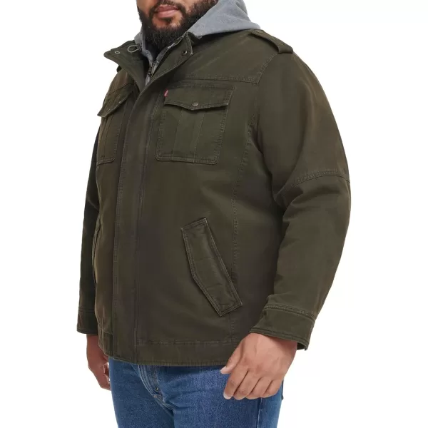imageLevis Mens Washed Cotton Hooded Military JacketOliveSherpa Lined