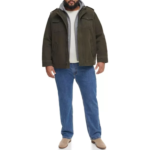 imageLevis Mens Washed Cotton Hooded Military JacketOliveSherpa Lined