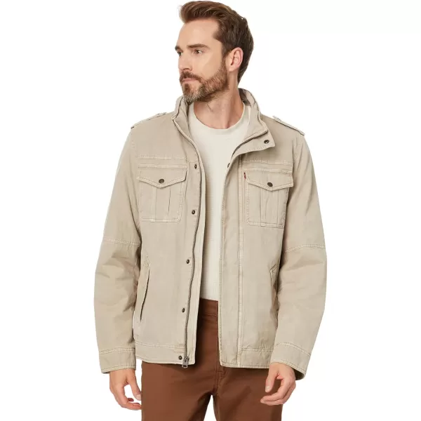 imageLevis Mens Washed Cotton Hooded Military JacketStoneSherpa Lined