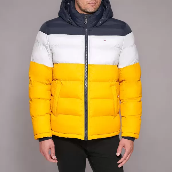 imageTommy Hilfiger Mens Down Alternative Hooded Puffer Jacket Standard and Big ampamp TallMidnightIceYellow