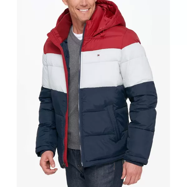 imageTommy Hilfiger Mens Down Alternative Hooded Puffer Jacket Standard and Big ampamp TallRedIceNavy