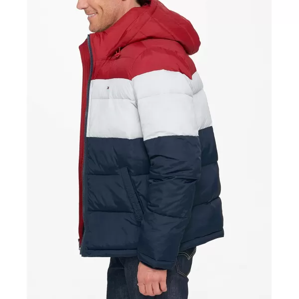 imageTommy Hilfiger Mens Down Alternative Hooded Puffer Jacket Standard and Big ampamp TallRedIceNavy