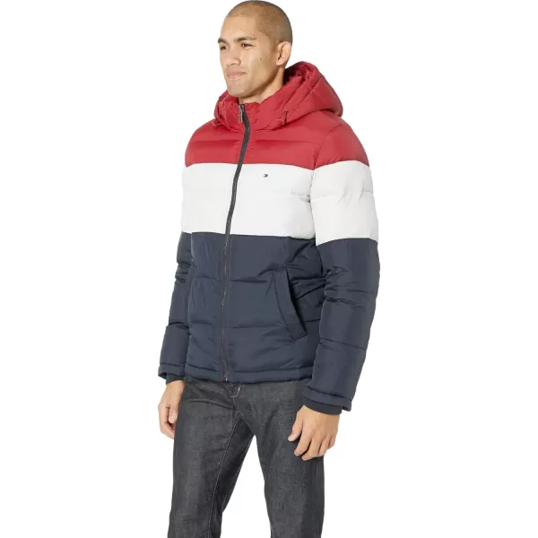 imageTommy Hilfiger Mens Down Alternative Hooded Puffer Jacket Standard and Big ampamp TallRedWhiteMidnight