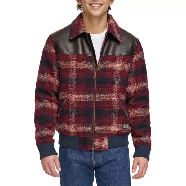 imageLevis Mens Mixed Media Western Plaid Bomber JacketRed Ombre