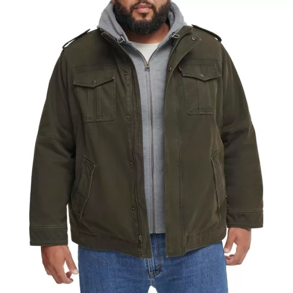 imageLevis Mens Washed Cotton Hooded Military JacketOliveSherpa Lined