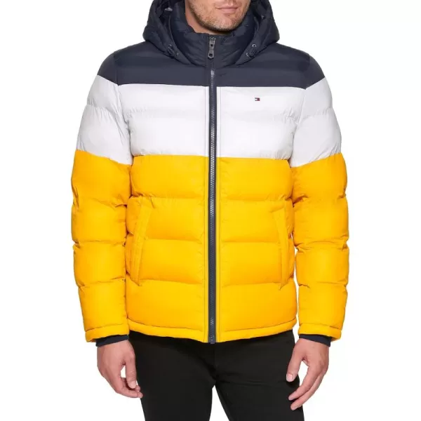 imageTommy Hilfiger Mens Down Alternative Hooded Puffer Jacket Standard and Big ampamp TallMidnightIceYellow