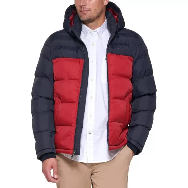 imageTommy Hilfiger Mens Down Alternative Hooded Puffer Jacket Standard and Big ampamp TallMidnightRed Color Block