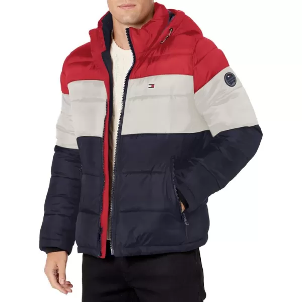 imageTommy Hilfiger Mens Down Alternative Hooded Puffer Jacket Standard and Big ampamp TallRedIceNavy