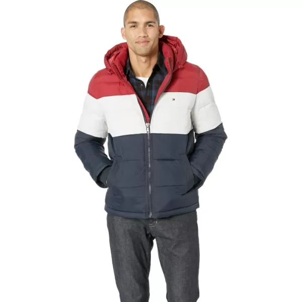 imageTommy Hilfiger Mens Down Alternative Hooded Puffer Jacket Standard and Big ampamp TallRedWhiteMidnight