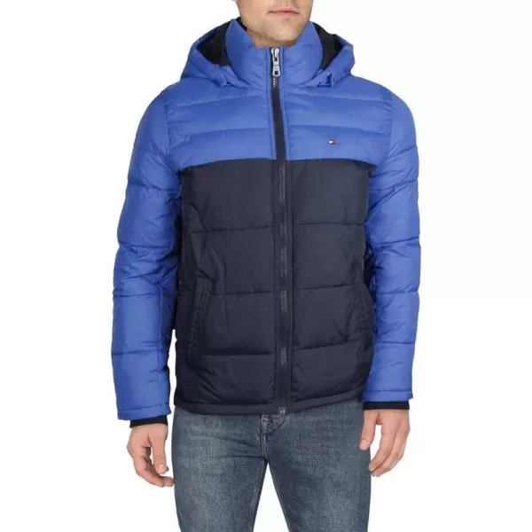 imageTommy Hilfiger Mens Down Alternative Hooded Puffer Jacket Standard and Big ampamp TallRoyal Blue Color Block