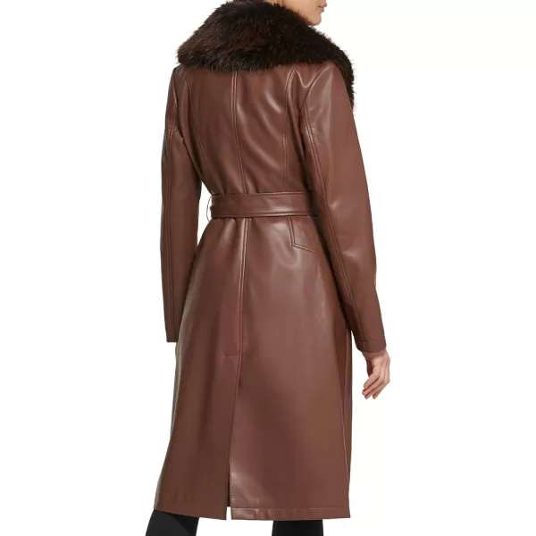 imageKenneth Cole Womens Belted Faux Leather JacketFur Moto Coffee