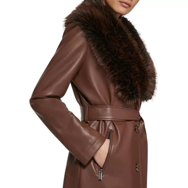 imageKenneth Cole Womens Belted Faux Leather JacketFur Moto Coffee