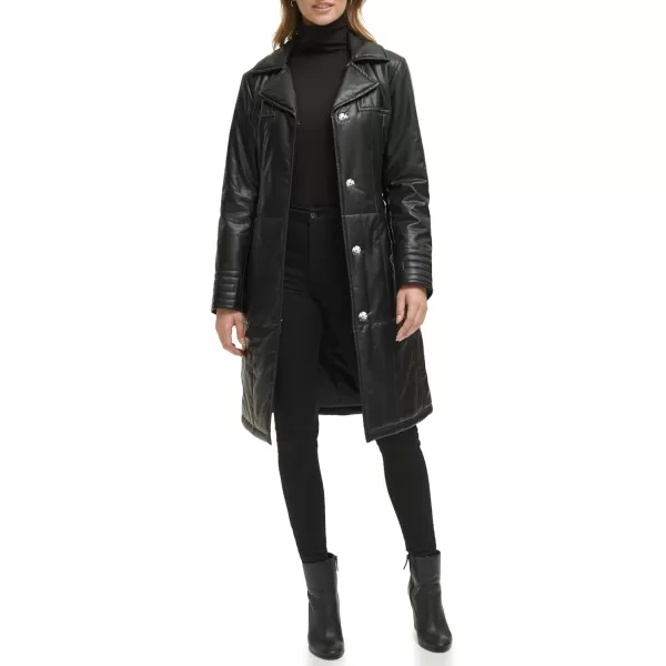 imageKenneth Cole Womens Belted Faux Leather JacketKnee Length Black