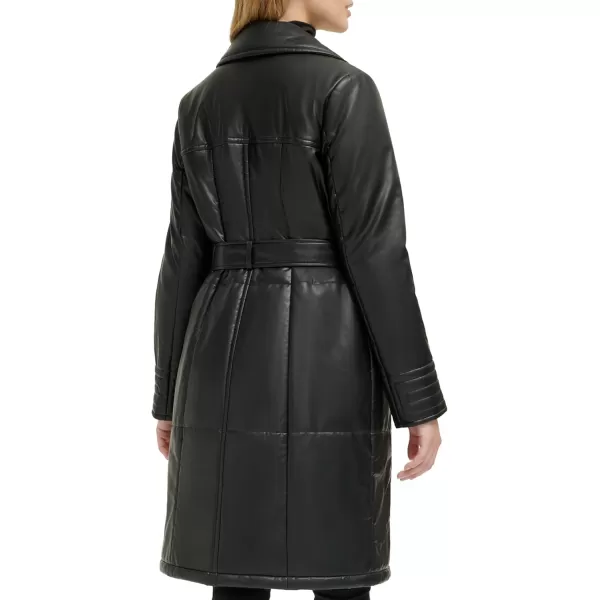 imageKenneth Cole Womens Belted Faux Leather JacketKnee Length Black