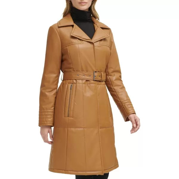 imageKenneth Cole Womens Belted Faux Leather JacketKnee Length Tan