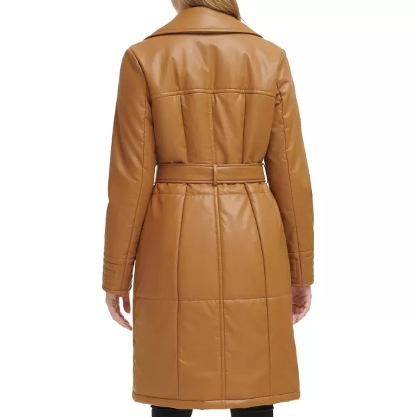 imageKenneth Cole Womens Belted Faux Leather JacketKnee Length Tan