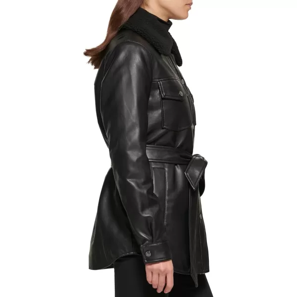 imageKenneth Cole Womens Belted Faux Leather JacketShacket Black