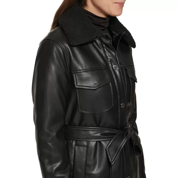 imageKenneth Cole Womens Belted Faux Leather JacketShacket Black