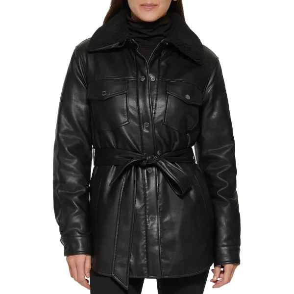 imageKenneth Cole Womens Belted Faux Leather JacketShacket Black