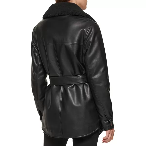 imageKenneth Cole Womens Belted Faux Leather JacketShacket Black